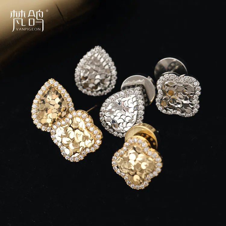 VANPIGEON/梵鸽 黄铜耳饰 爆闪肌理纹耳钉轻奢高级感简约耳环