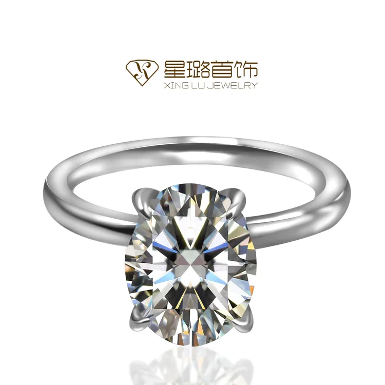 925银莫桑石戒指 【大鸽子蛋】欧美简约四爪鸽子蛋莫桑石戒指婚戒女