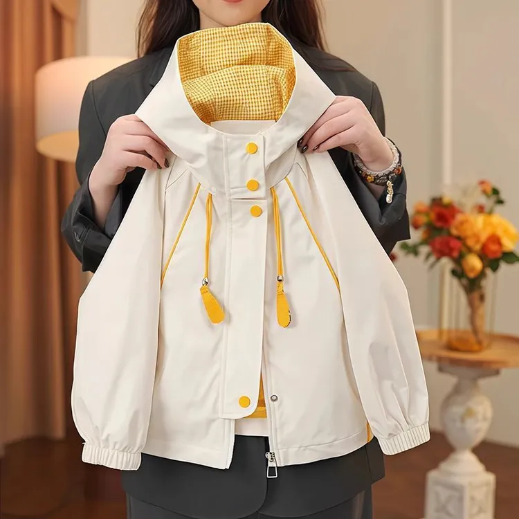 小黄鸭儿童秋冬季新款时尚休闲黄帽格夹棉加厚冲锋衣外套