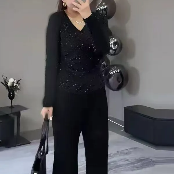 2026新款胖MM大码女装秋冬高级独特烫钻修身显瘦内搭打底衫