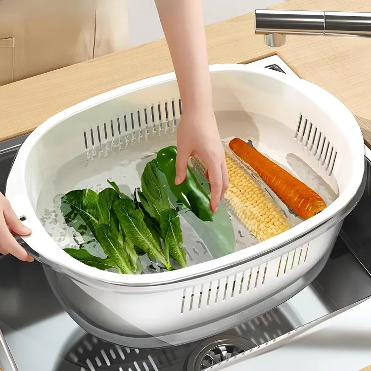 优勤沥水篮洗菜盆双层加厚厨房家用洗水果淘米菜篮子滤水盆客厅