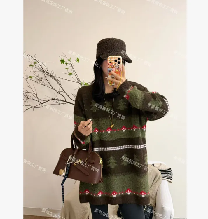 [麦霓定制]圣诞风氛围感提花软糯毛衣女2765