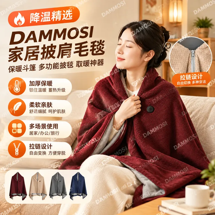 【中秋好礼】DAMMOSI家居披肩毛毯保暖斗篷多功能披毯取暖神器商品图
