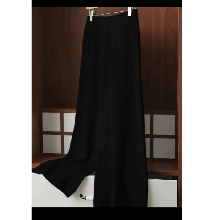 超细精纺针织阔腿裤女高腰宽松显瘦垂感直筒拖地休闲长裤春秋季