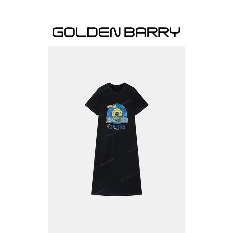 GOLDENBARRY「爱的CD」复古做旧唱片裙 夏季休闲印花款连衣裙306056