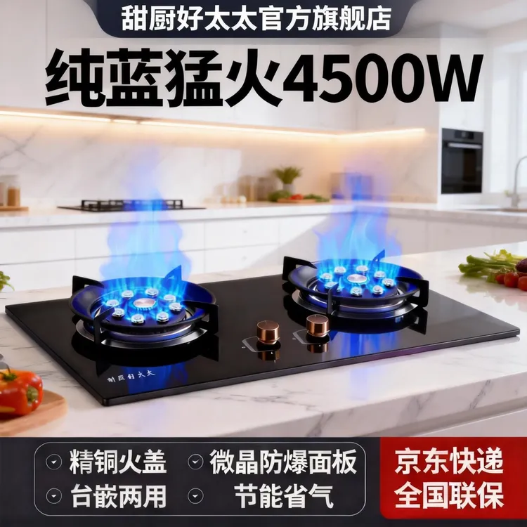 家用九腔增压猛火双灶定时嵌入式台式两用天然气液化气燃气煤气灶商品图