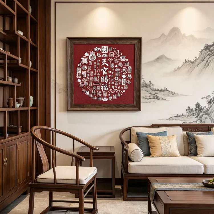 b06现代中式艺术天官赐福客餐厅卧室单副装饰画天官赐福5050