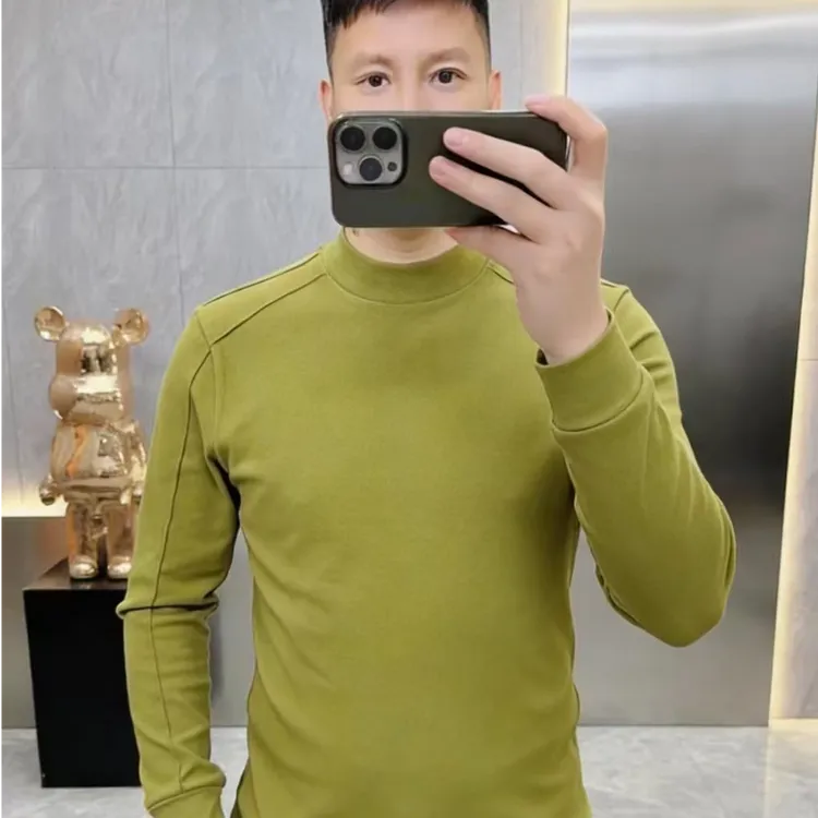 JIFANTU（热浪）男装休闲秋冬羊毛蚕丝绒长袖半高领打底衫新款