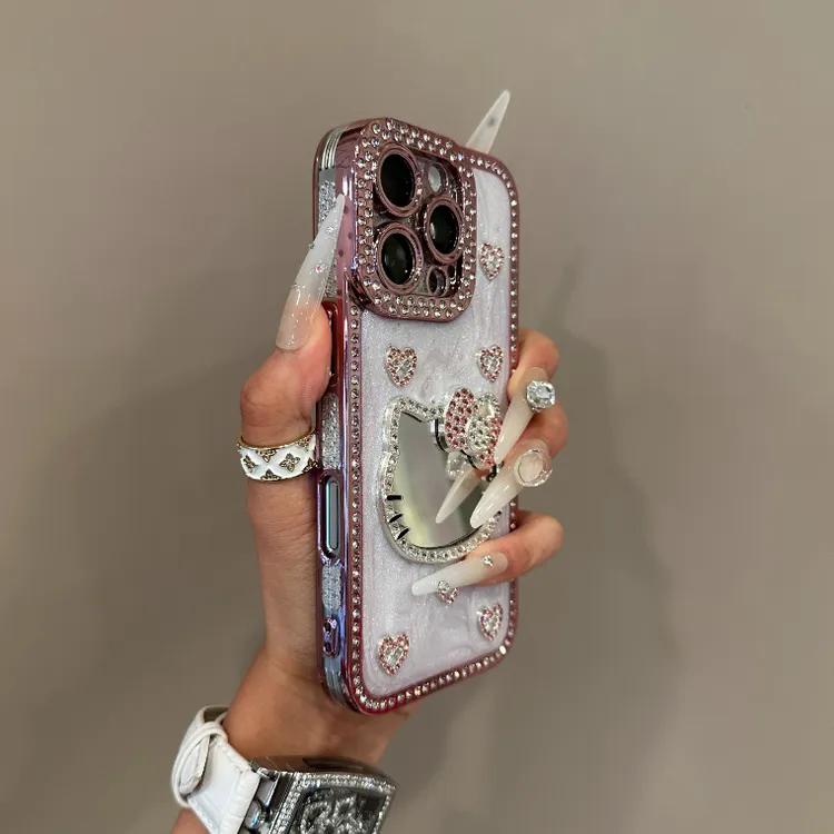 高级感立体滴胶猫咪镜子适用苹果iPhone16Promax手机手机壳苹果15