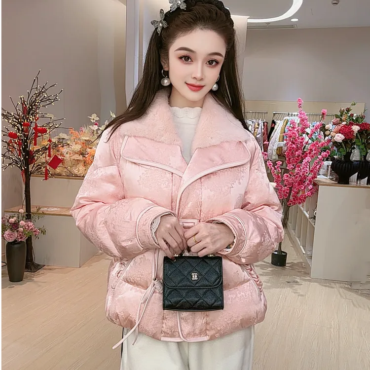 水貂毛鹅绒服时尚百搭爆款翻领77151