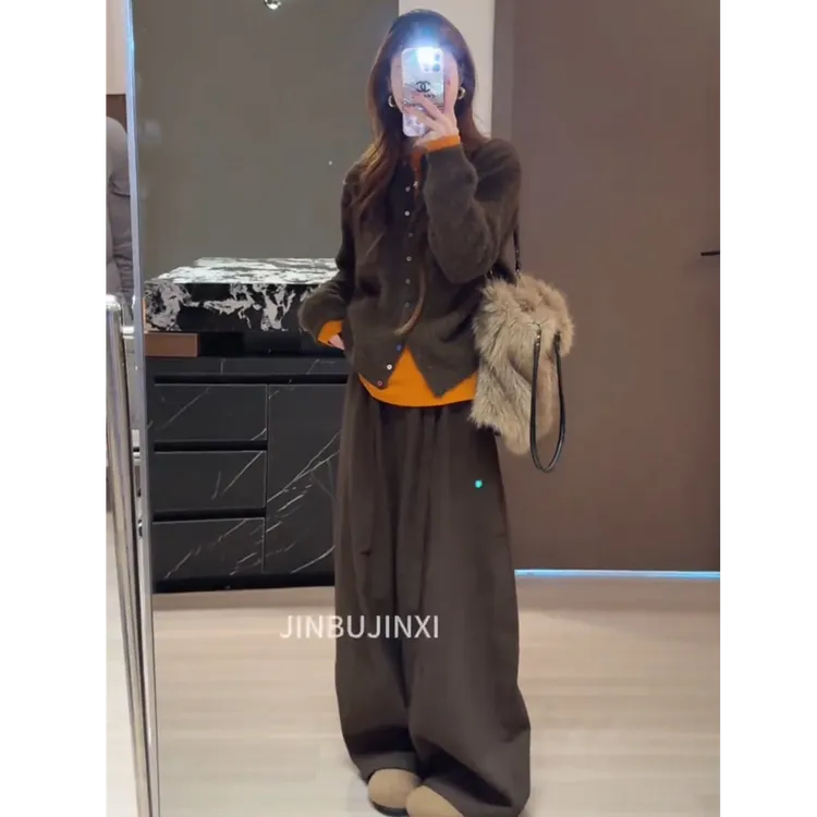 流行一整套2025秋冬新款时尚慵懒风减龄洋气开衫裤子两件套