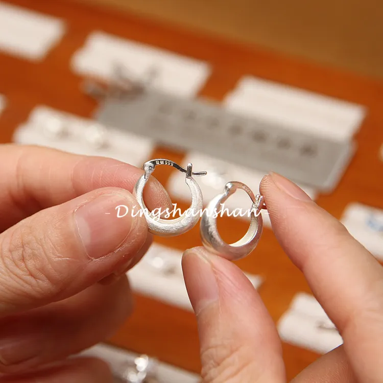 足银耳饰 999纯银耳环女拉丝磨砂水滴小众简约气质百搭耳扣ek167