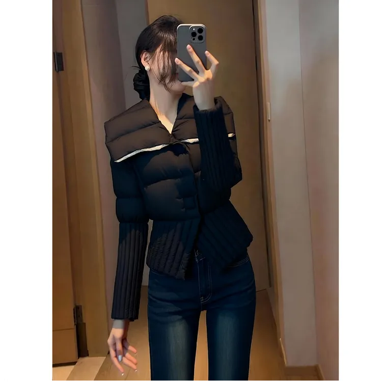 黑色棉服外套2025冬季新款巨好看气质名媛高端设计感加厚短上衣女