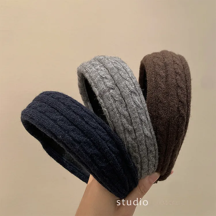 韩系秋冬毛线针织宽边发箍女气质高颅顶压发头箍日常百搭外出发卡