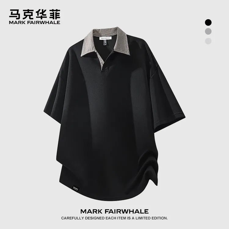马克华菲短袖POLO衫男春季高街潮牌衬衫领上衣复古百搭休闲t恤商品图