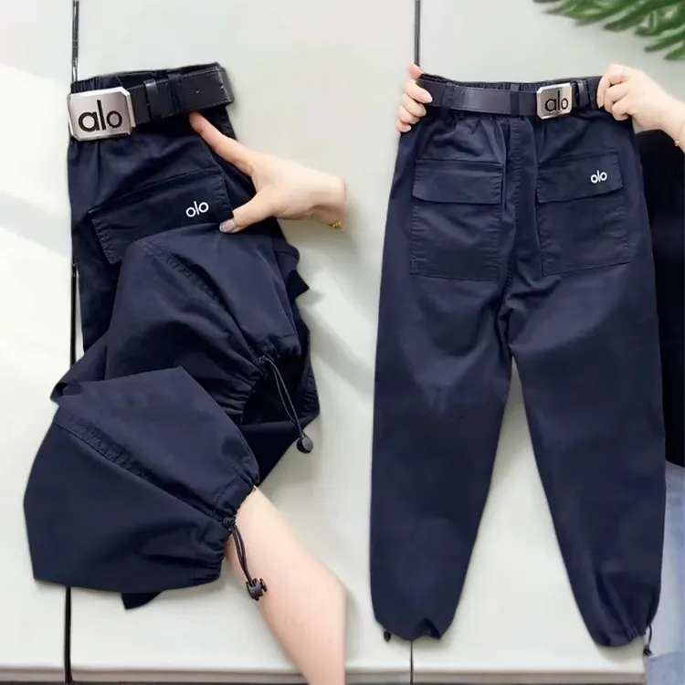 2025年夏季牛仔工装裤女束脚薄款字母八分裤宽松显瘦哈伦休闲裤子