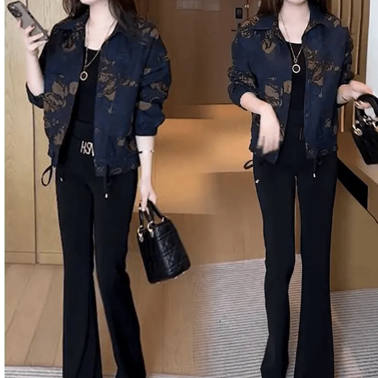 时尚短外套女秋季新款洋气质收腰遮肉显瘦高级感百搭印花夹克上衣