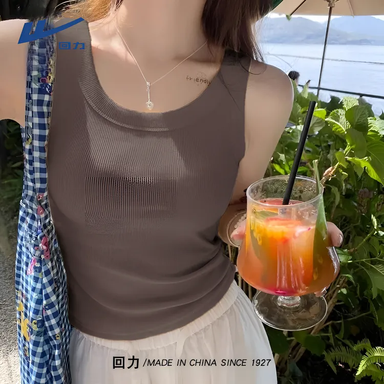 回力夏季咖色小众方领背心女2025新款爆款修身设计感吊带上衣女X