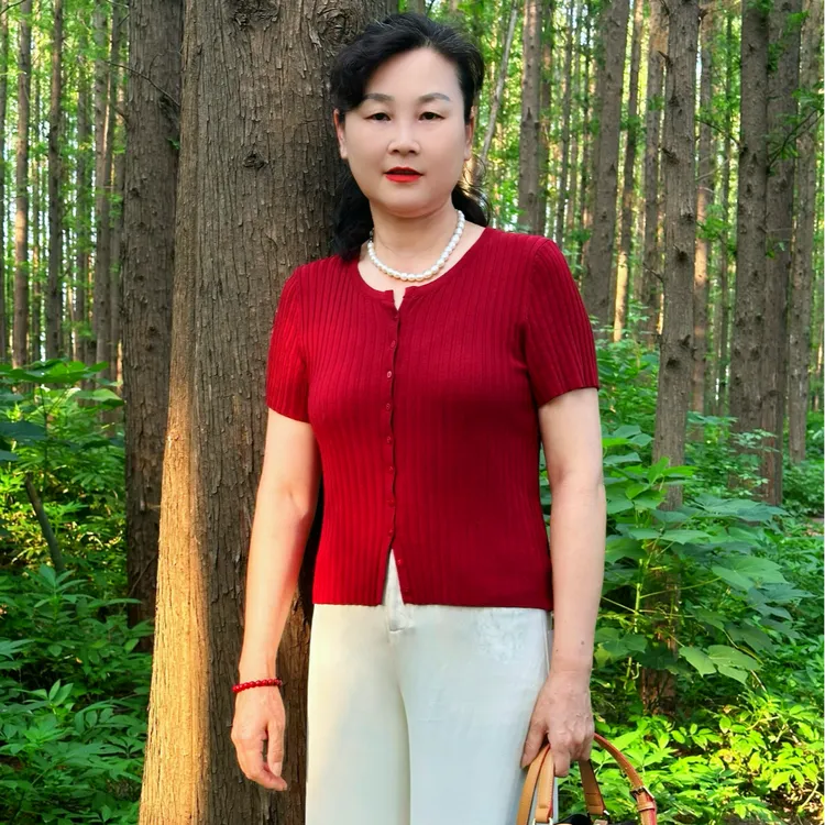 [清仓福利]夏季天丝亚麻针织短袖开衫女短款剪刀v领针织小衫短款