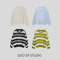 【朵儿studio】“纸片人”穿上秒瘦！纱线柔软不扎！条纹针织衫 D142