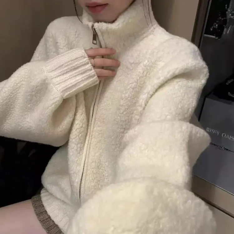 【800g+原版纹理】慵懒风韩版2025秋冬季针织立领拉链毛衣外套开衫