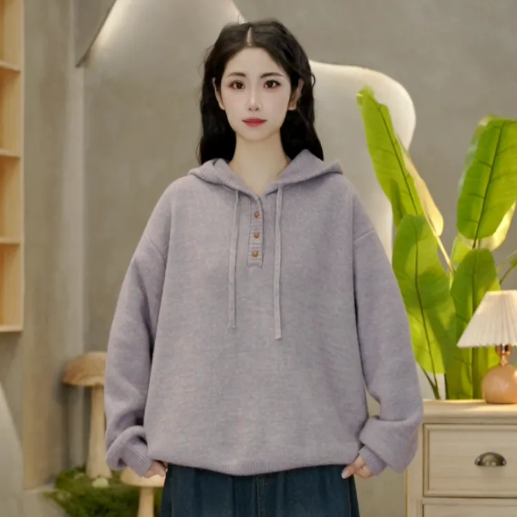 2012 连帽毛衣女秋冬季新款加厚抽绳套头毛衣宽松针织衫上衣女