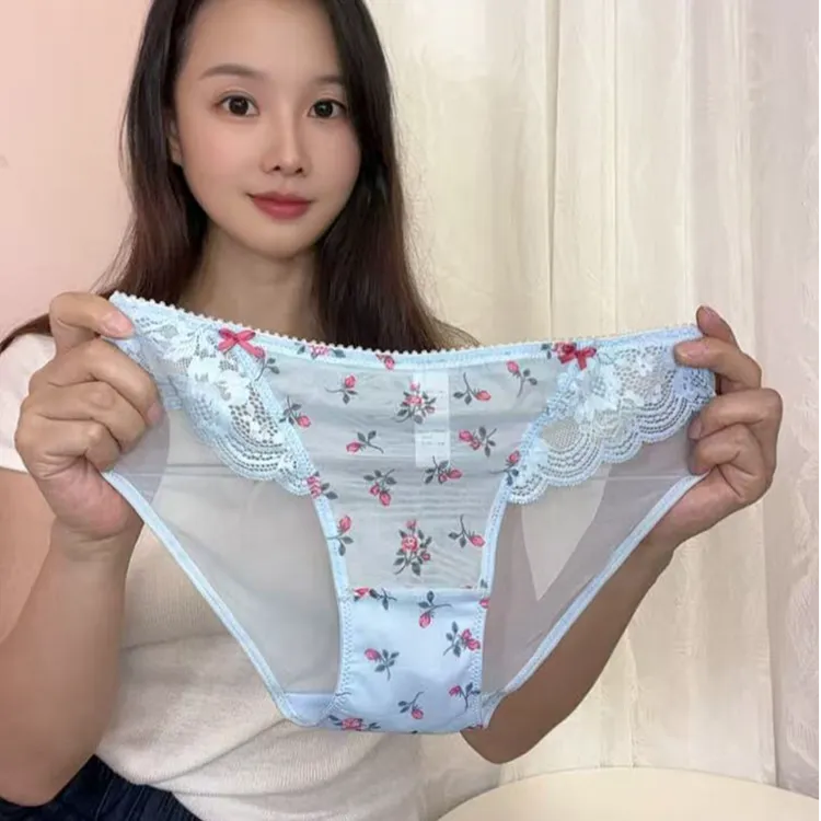 纯欲性感女三角内裤低腰网纱碎花速干不褪色时尚薄款三角裤少女感