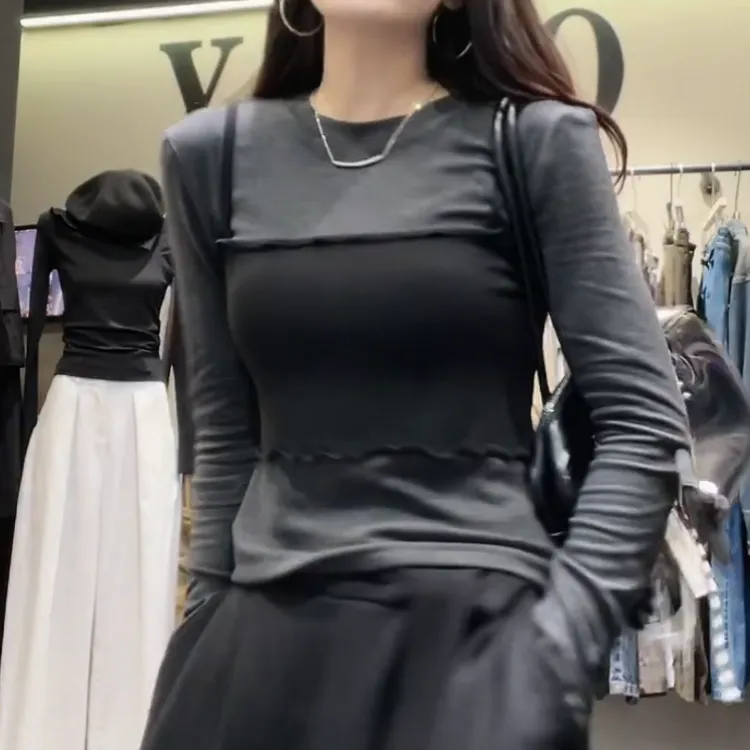 【高级叠搭】秋款2025显瘦长袖辣妹修身设计感长袖上衣LK2506398