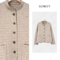 JIUNCCY【方格】羊毛混纺方格绗线夹羊毛填充立领短款外套 52YWT070