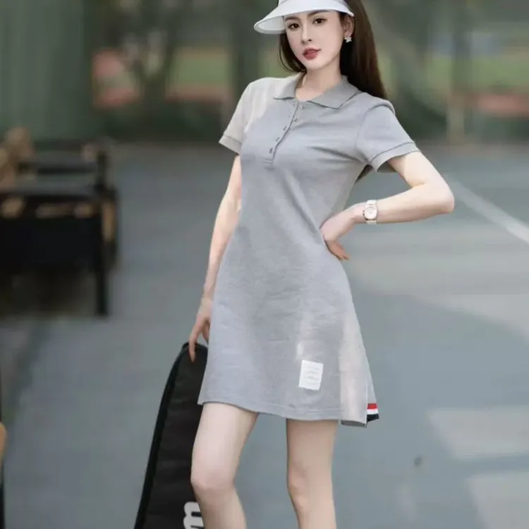 TB连衣裙显瘦连衣裙小个子小众中长款气质休闲半身裙收腰polo领