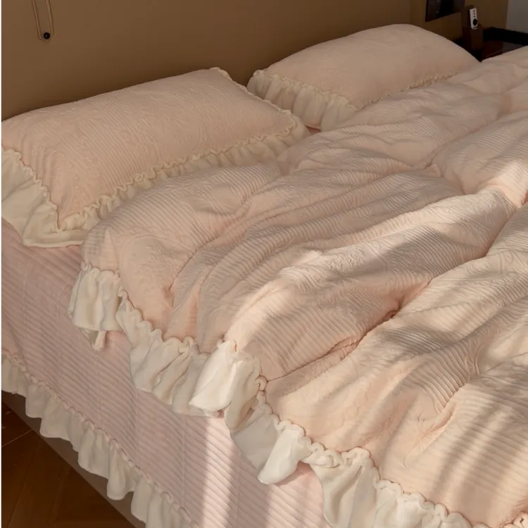 床盖牛奶绒四件套加厚款床裙款床盖床上用品公主风床品