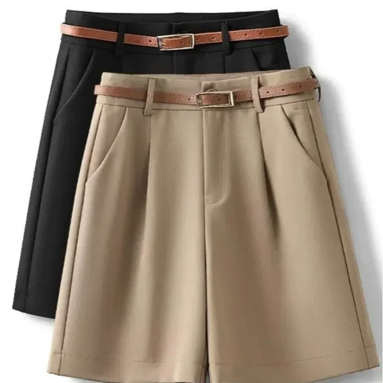 百搭夏季短裤卡其色裤子五分裤莱赛尔短裤阔腿cleanfit新款风高腰