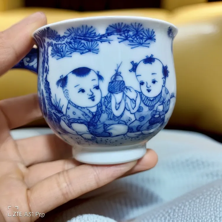 景德镇纯手工制作手绘青花釉下彩童子炉式品茗杯 景德镇茶具