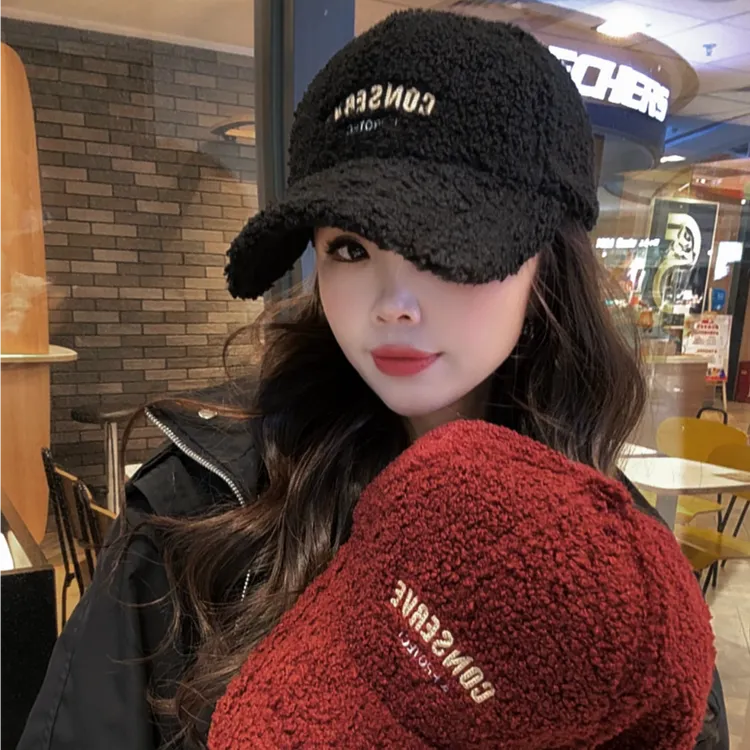 A91加大版颗粒绒加绒保暖棒球帽秋冬新款显脸小鸭舌帽子开运穿搭