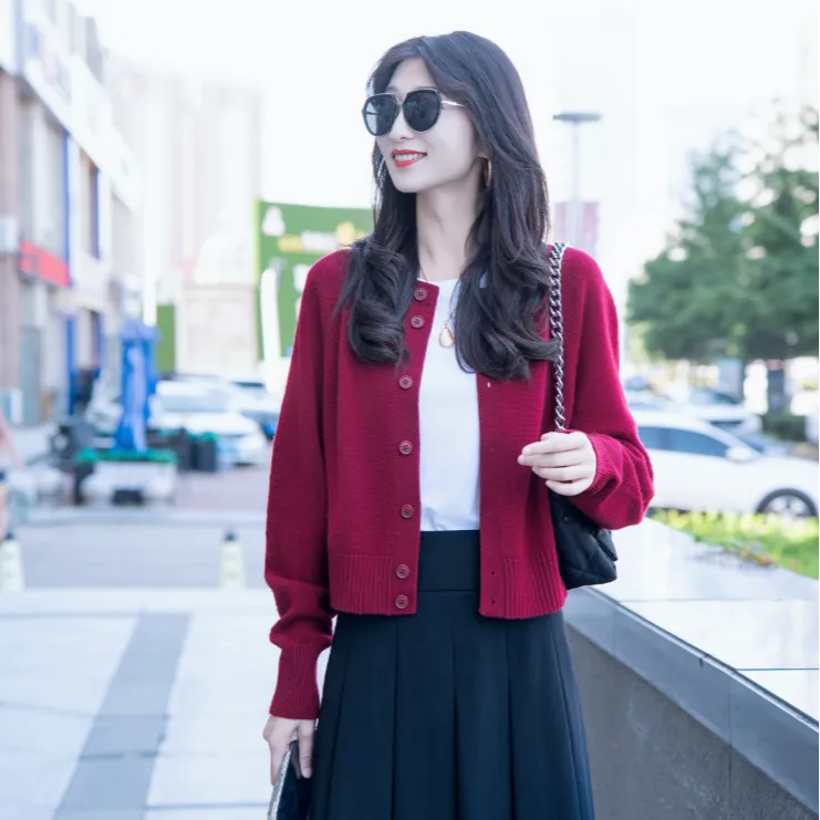 阿玛施AMASS【品宣款毛衣】圆领长袖百搭针织开衫548033