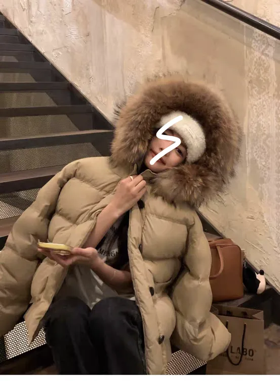 花生酱 冬季新款大毛领棉服女短款加厚面包服韩版小个子宽松外套