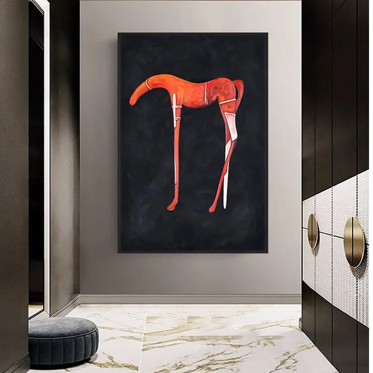 意式极简马挂画轻奢高级感餐客厅壁画红色抽象艺术入户玄关装饰画