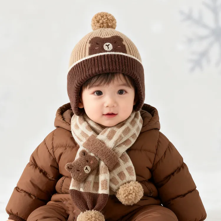 宝宝帽子围巾套装针织毛线帽保暖婴儿护耳男女童冬季儿童两件套