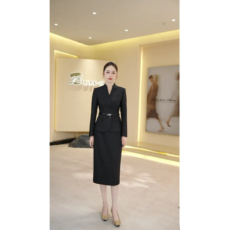 钟老板 黑色西装套装女2025秋季新款高级感气质职业通勤西服套裙