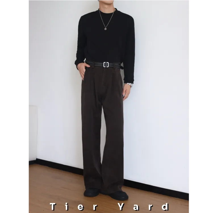 TIER YARD 高腰褶皱阔腿宽松cleanfit小众复古水洗长裤休闲裤