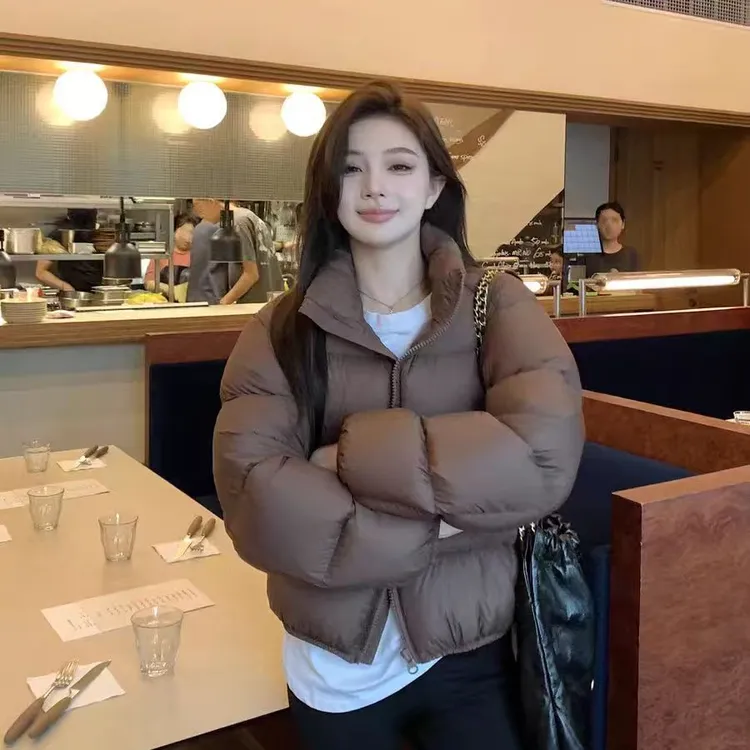 LUOXUE 轻奢90绒 肯豆短款立领羽绒服 90白鸭绒时尚百搭显瘦外套