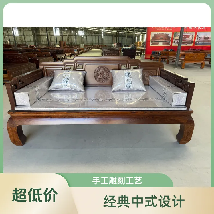 北方老榆木经典款国色天香大象罗汉床高围板