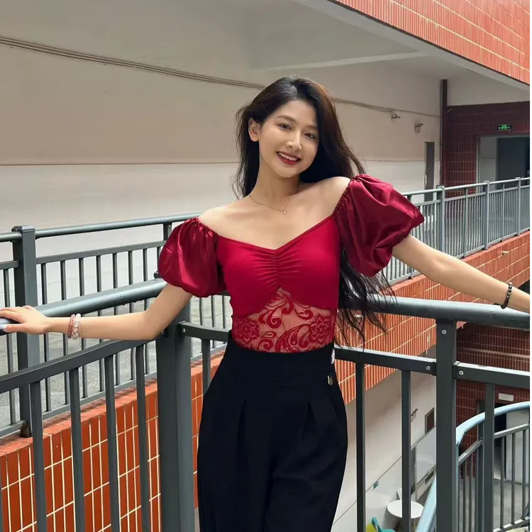 古里丹斯舞服NA大V领拉丁舞摩登舞蕾丝上衣