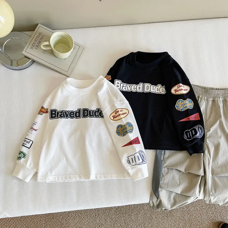 2025新款男童宝宝秋装女孩t恤长袖春秋款秋季上衣T儿童打底衫美式