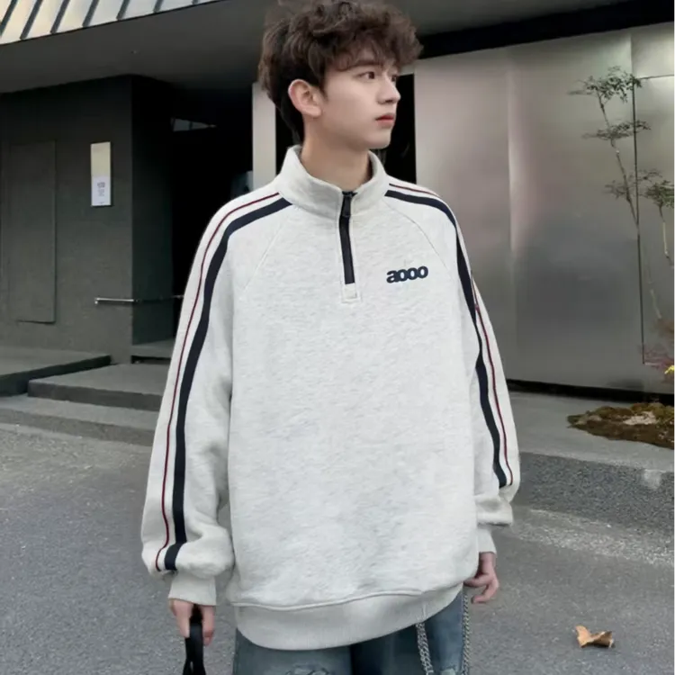 冬季学生加绒加厚半拉链套头休闲立领卫衣潮酷大童