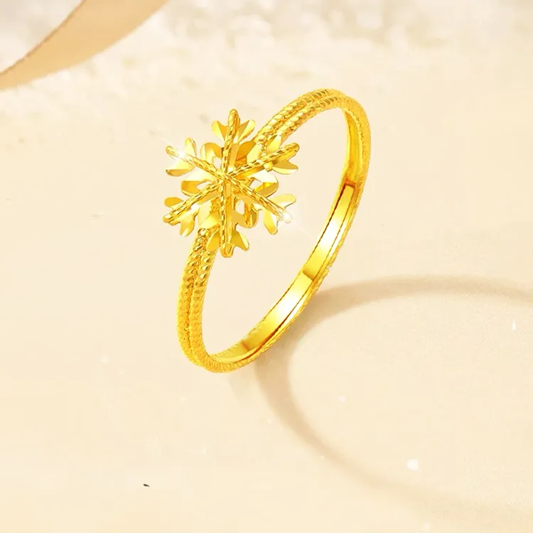 依弗 铜合金戒指 金色雪花戒指女轻奢设计感小众可调节开口戒手饰