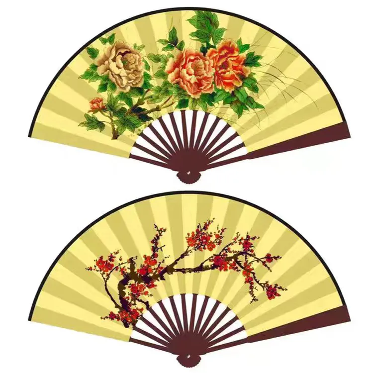 扇子10寸牡丹梅花折扇中国古风扇形戏文说舞蹈绢布表演道具扇凉风
