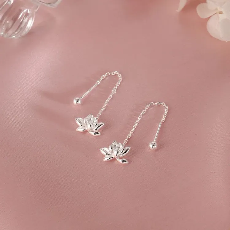 足银耳饰 S999纯银莲花耳线女新款设计新中式国风时尚气质荷