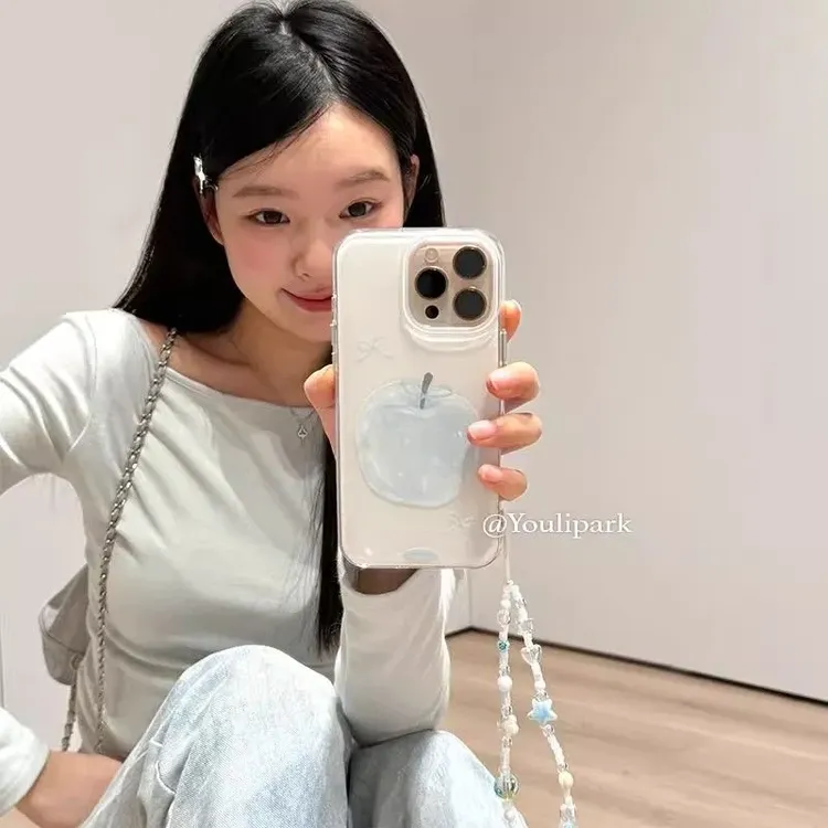 水晶蓝苹果手链适用苹果16Promax手机壳iPhone17pro保护套15/14女