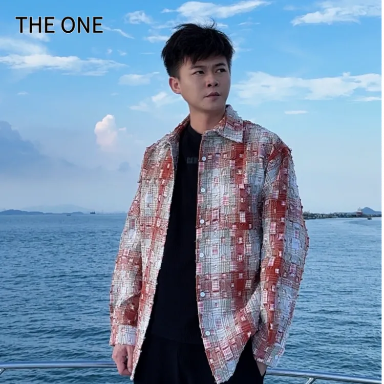 美式镂空棋盘格设计感衬衫流苏拼接撞色宽松衬衣外套【许华升同款】